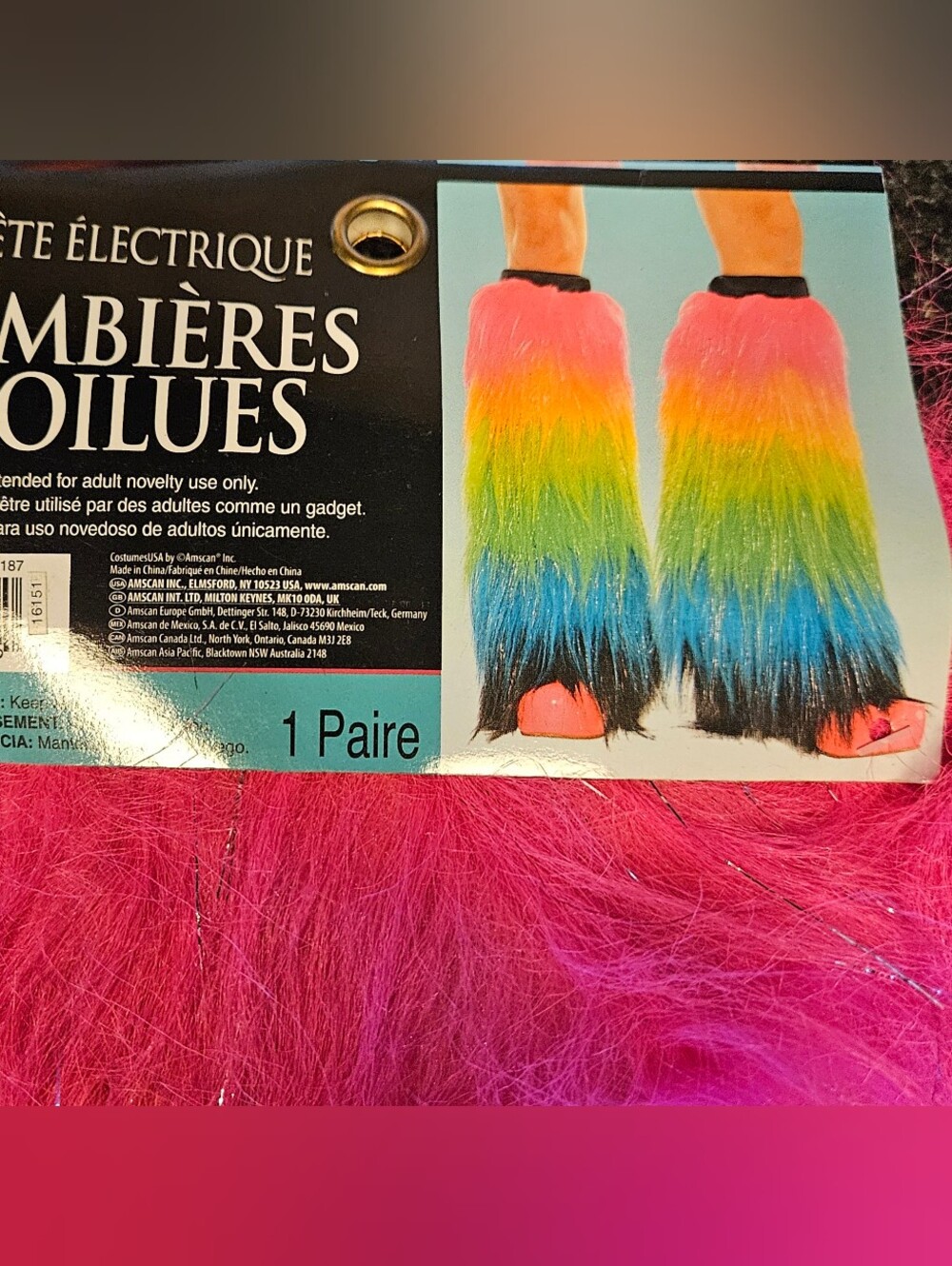 Rainbow Faux Fur Leg Warmers Metallic Tinsel Rave Costume Fluffies
